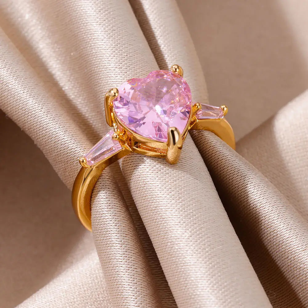 Pink Zircon Heart Ring