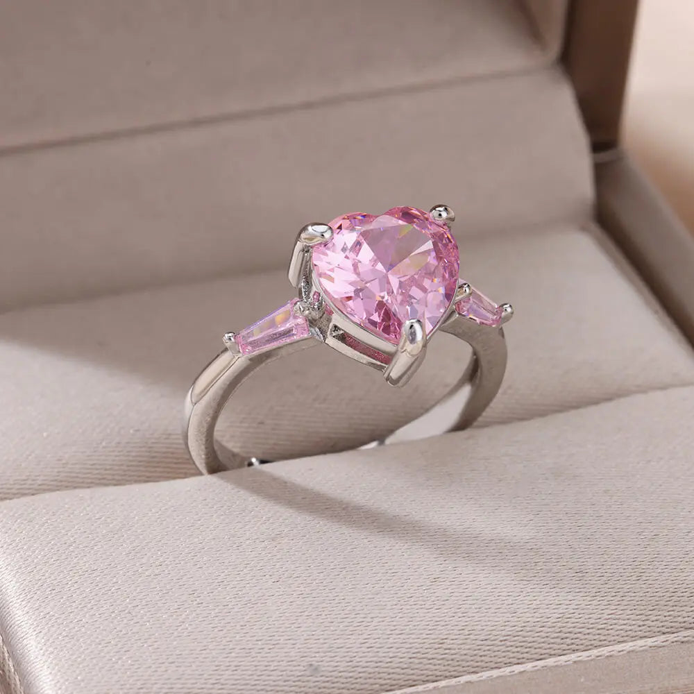 Pink Zircon Heart Ring